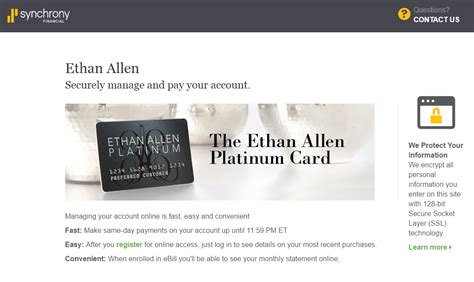 ethan allen credit card login|my account access online card.